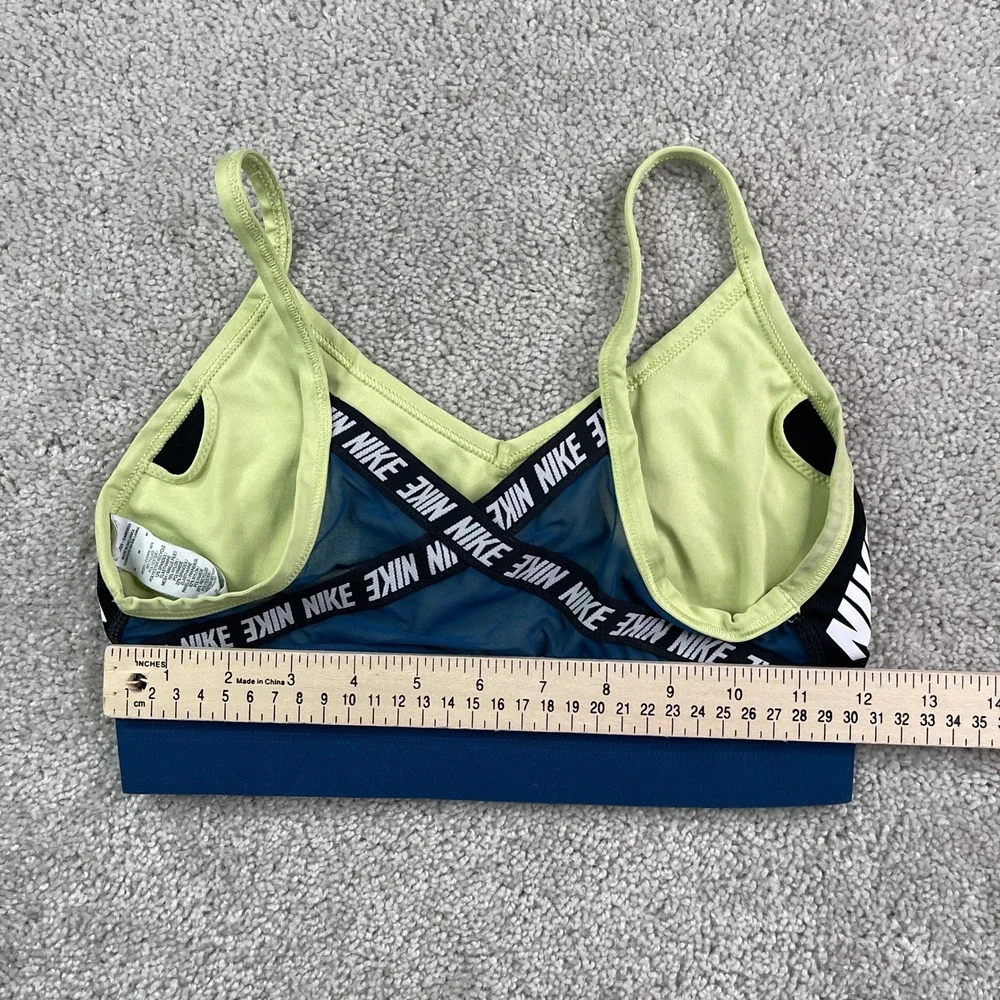 Nike Sports Bra Womens Medium Green Dri-FIT Indy Logo Light Support Gym Training